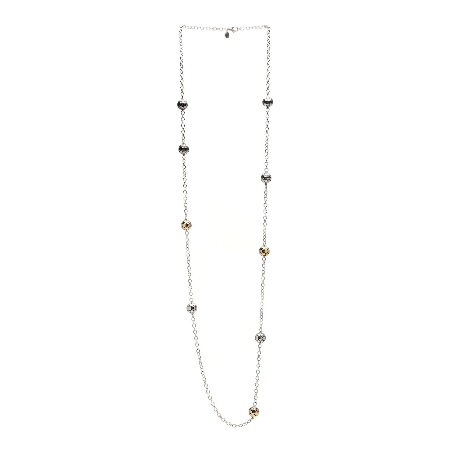 John Hardy Sterling Silver 18K Yellow Gold Dot Bead Station Long Necklace 3 of 5