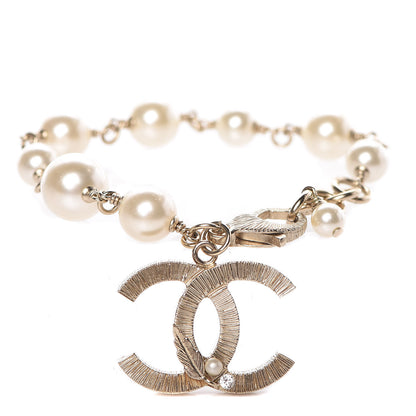 Chanel Crystal Pearl Leaf CC Bracelet Gold 1 of 7