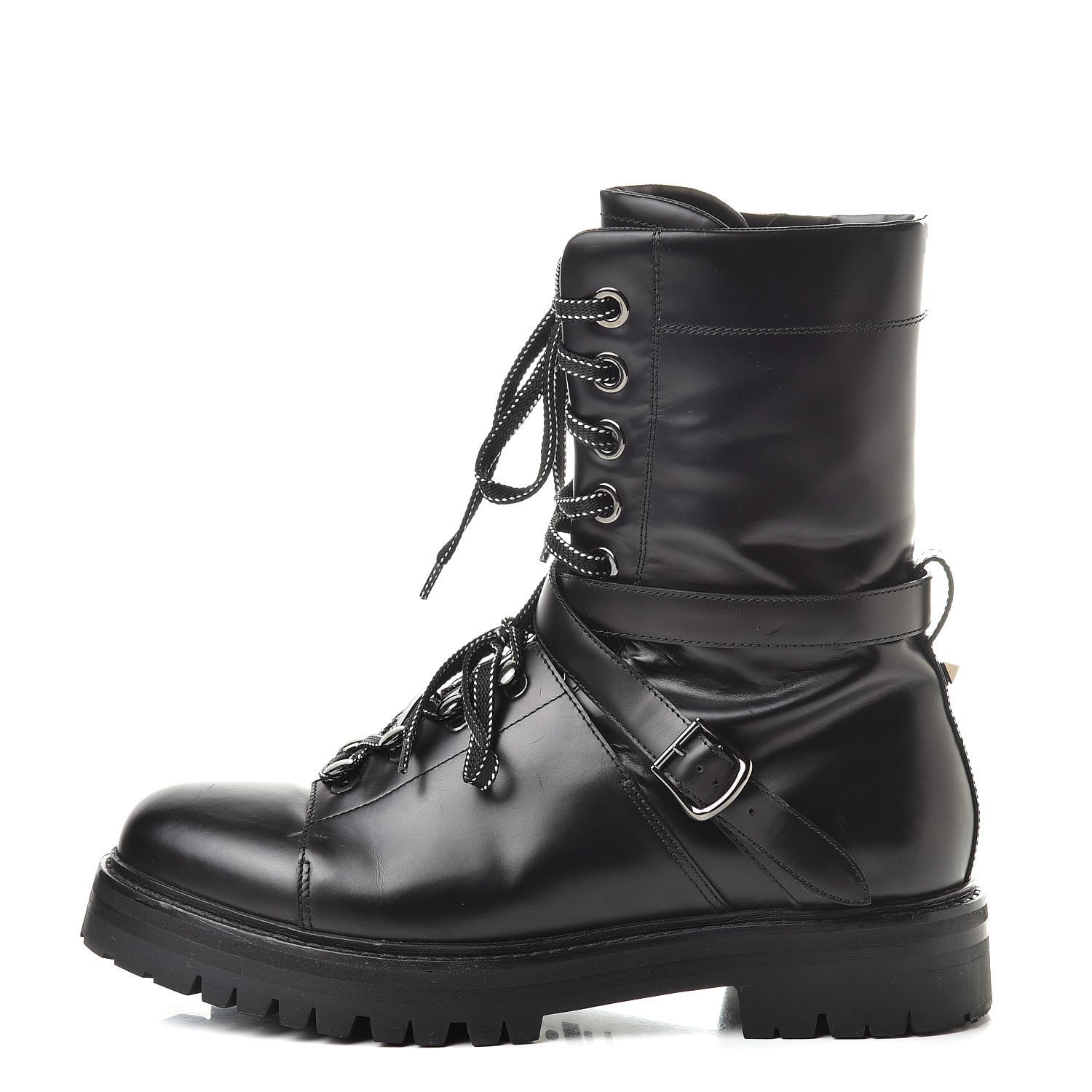 Valentino Garavani Smooth Calfskin Rockstud Buckled 25mm Combat Boots 40 Black 1 of 12