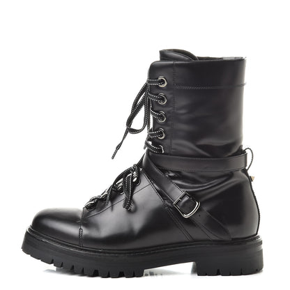 Valentino Garavani Smooth Calfskin Rockstud Buckled 25mm Combat Boots 40 Black 1 of 12