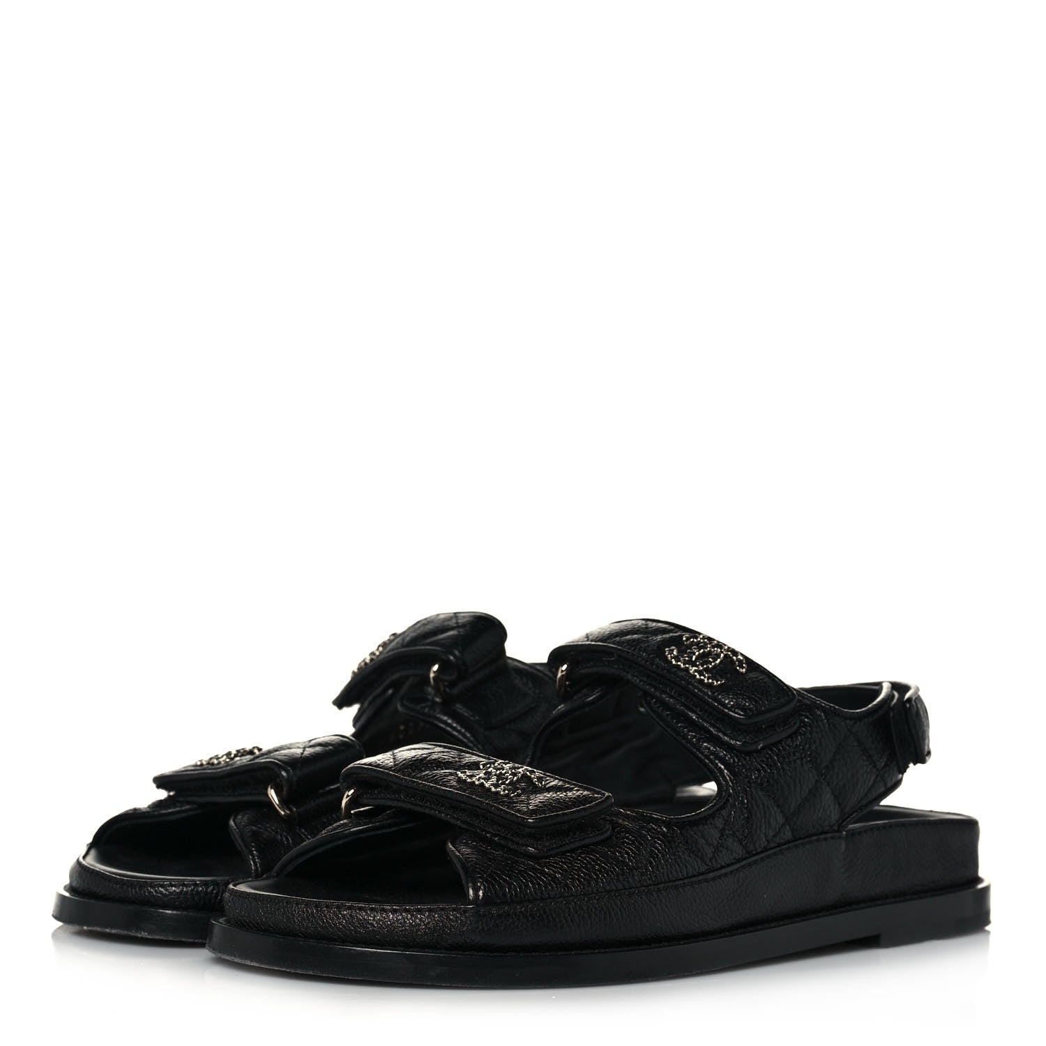 Chanel Grained Calfskin Velcro Dad Sandals 38 Black 3 of 9