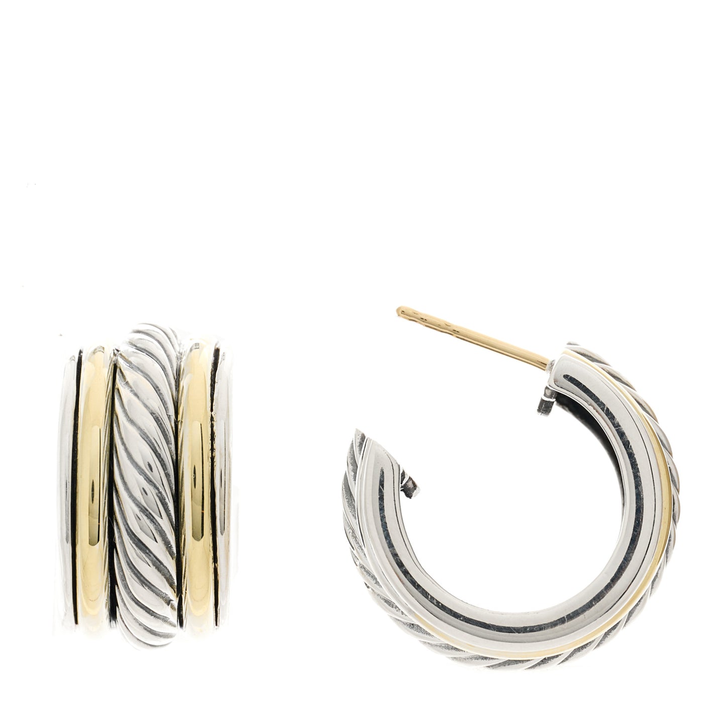 Sterling Silver 14K Yellow Gold 10mm Cable Classics Hoop Earrings
