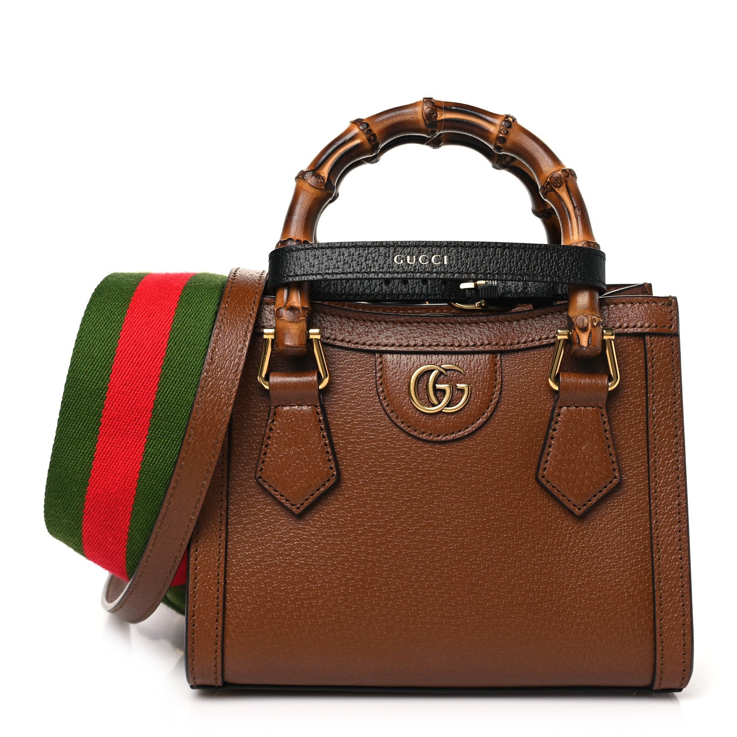 Gucci Textured Dollar Calfskin Web Mini Diana Tote Bag Cuir Black 1 of 10