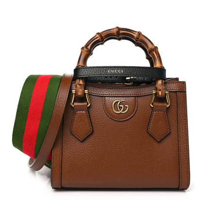 Gucci Textured Dollar Calfskin Web Mini Diana Tote Bag Cuir Black 1 of 10