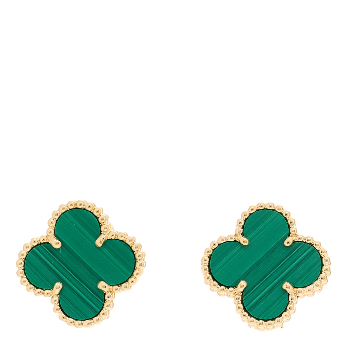 18K Yellow Gold Malachite Vintage Alhambra Earrings