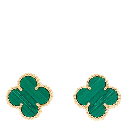 Van Cleef & Arpels 18K Yellow Gold Malachite Vintage Alhambra Earrings 1 of 4