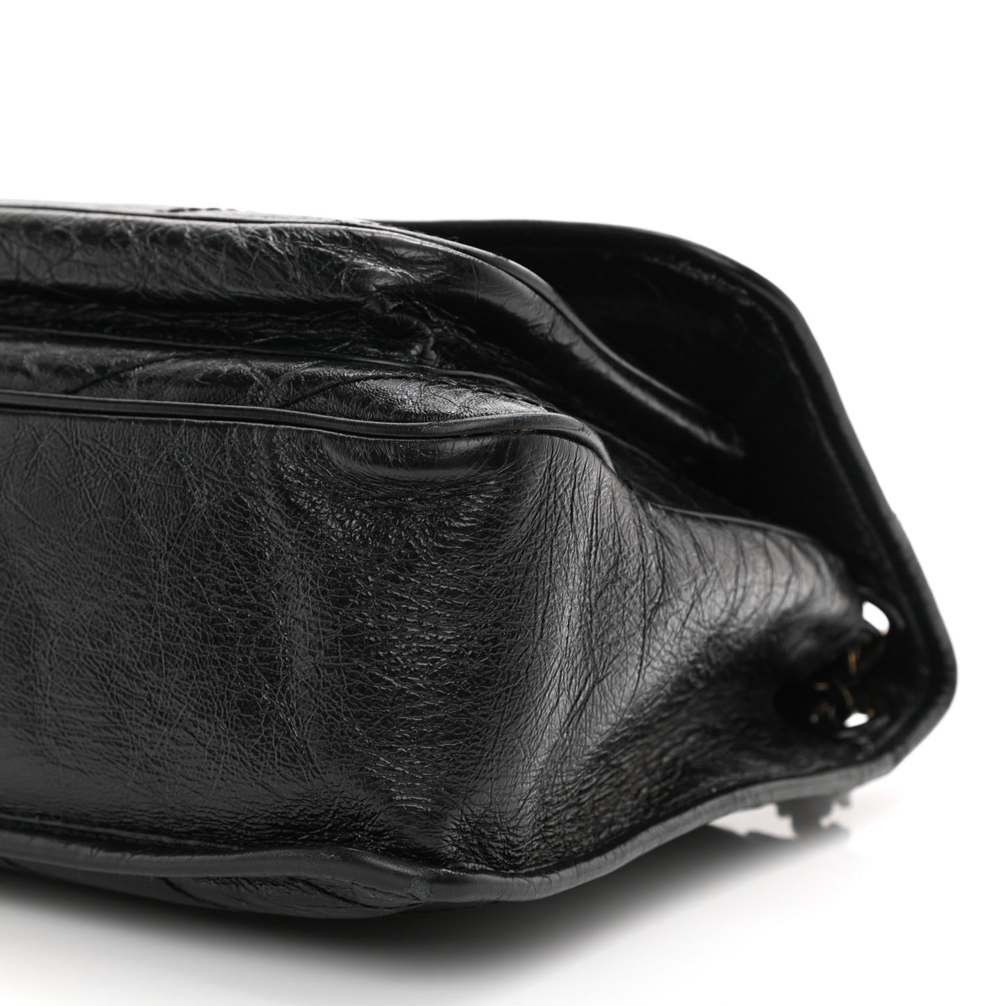 Crinkled Calfskin Matelasse Monogram Medium Niki Chain Satchel Black