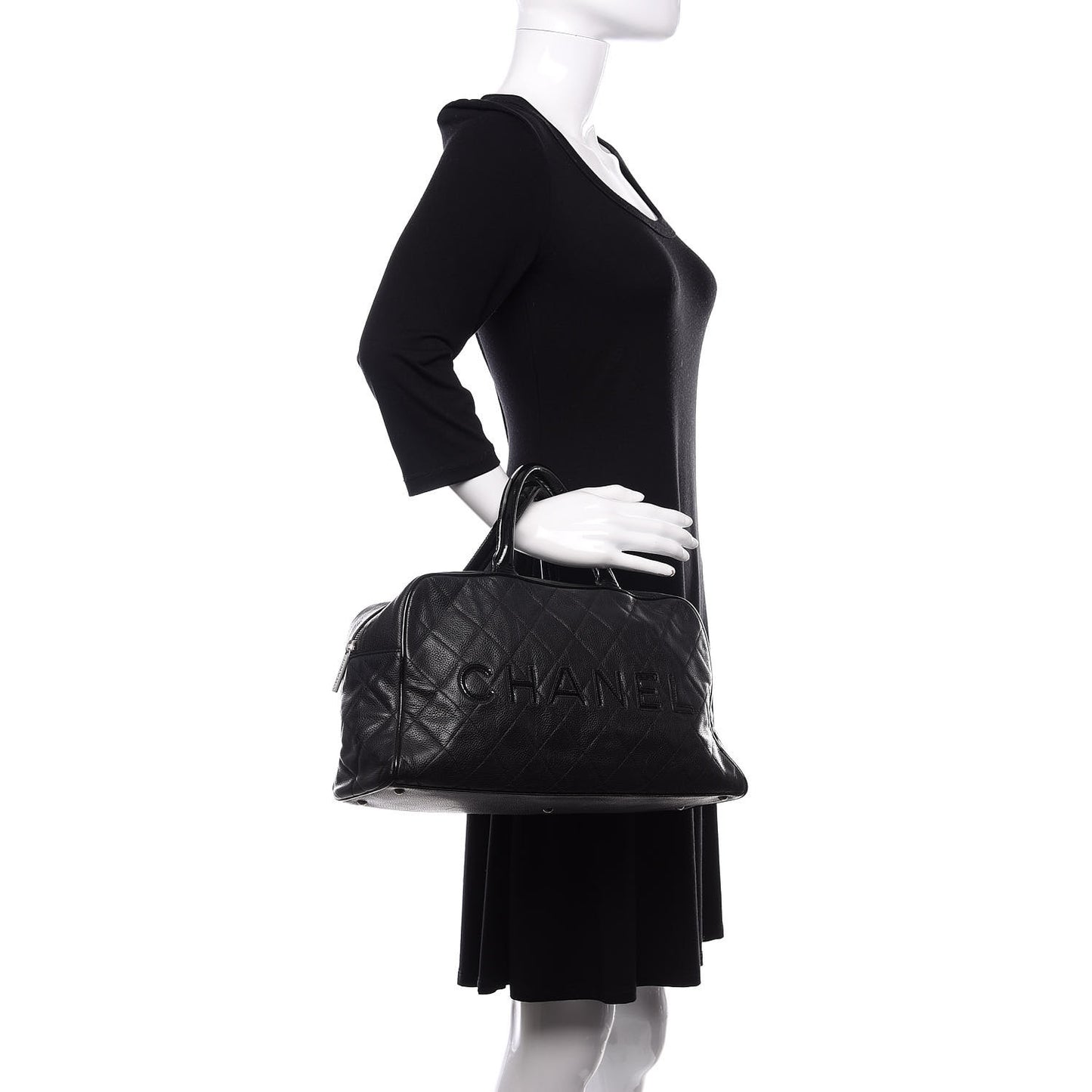 Calfskin Patent Quilted Large Bowler Black