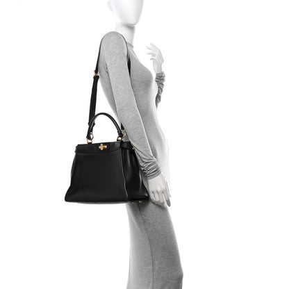 Fendi Vitello Seta Shiny Nappa Medium Peekaboo Iconic Satchel Black 2 of 14