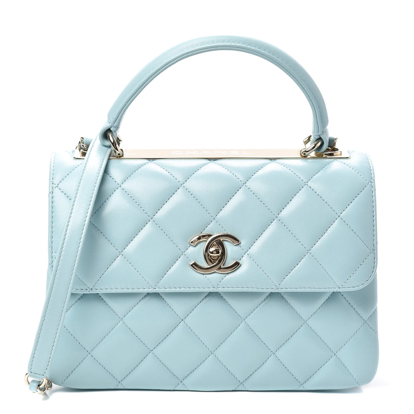 Lambskin Quilted Small Trendy CC Flap Dual Handle Bag Light Blue