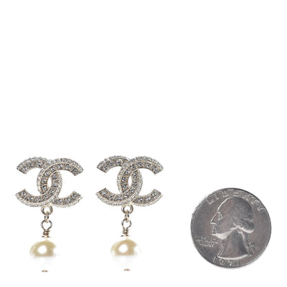 Chanel Crystal Pearl CC Drop Earrings Gold 2 of 5