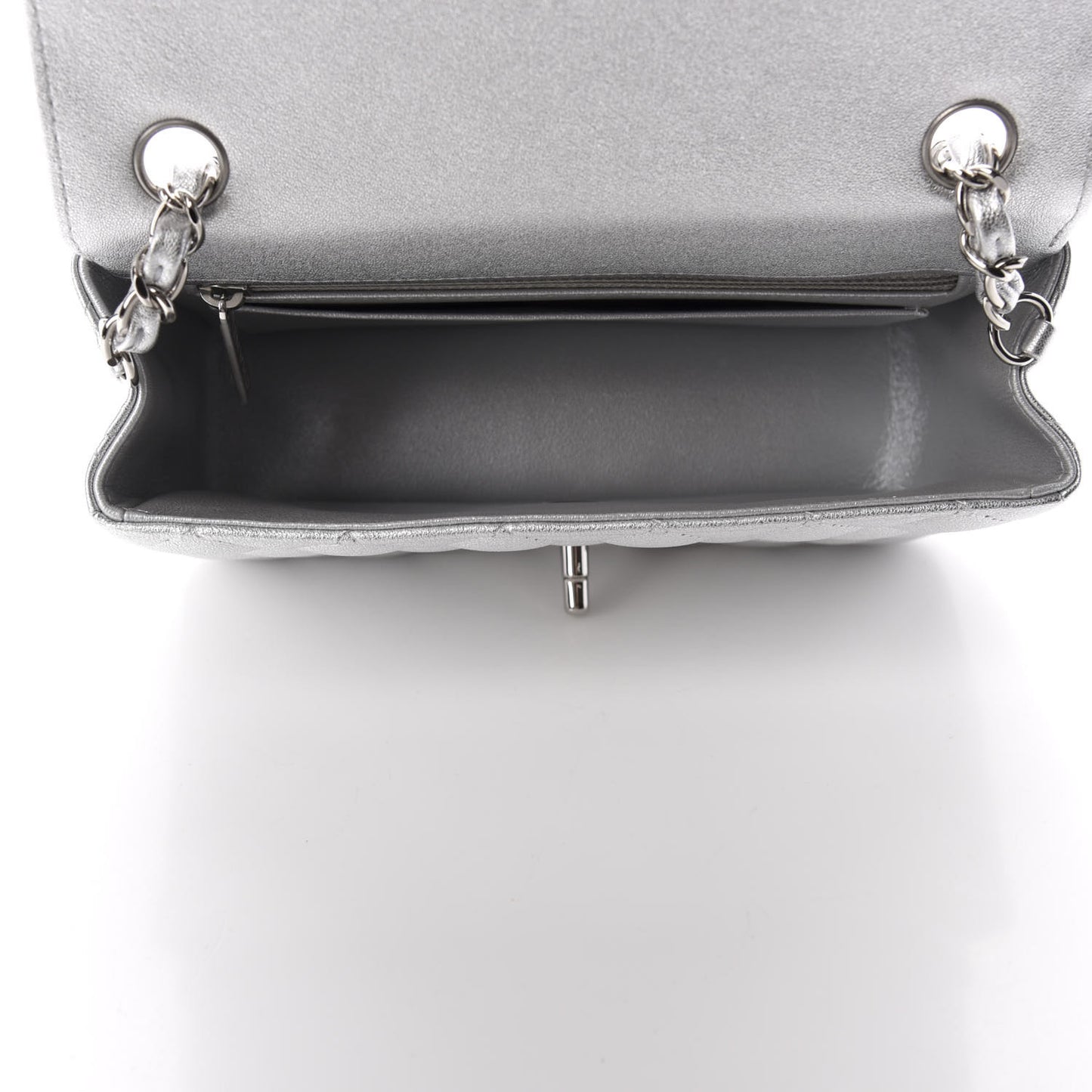 Metallic Lambskin Quilted Mini Rectangular Flap Silver