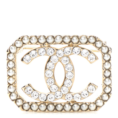 Chanel Pearl Crystal CC Brooch Gold 1 of 5