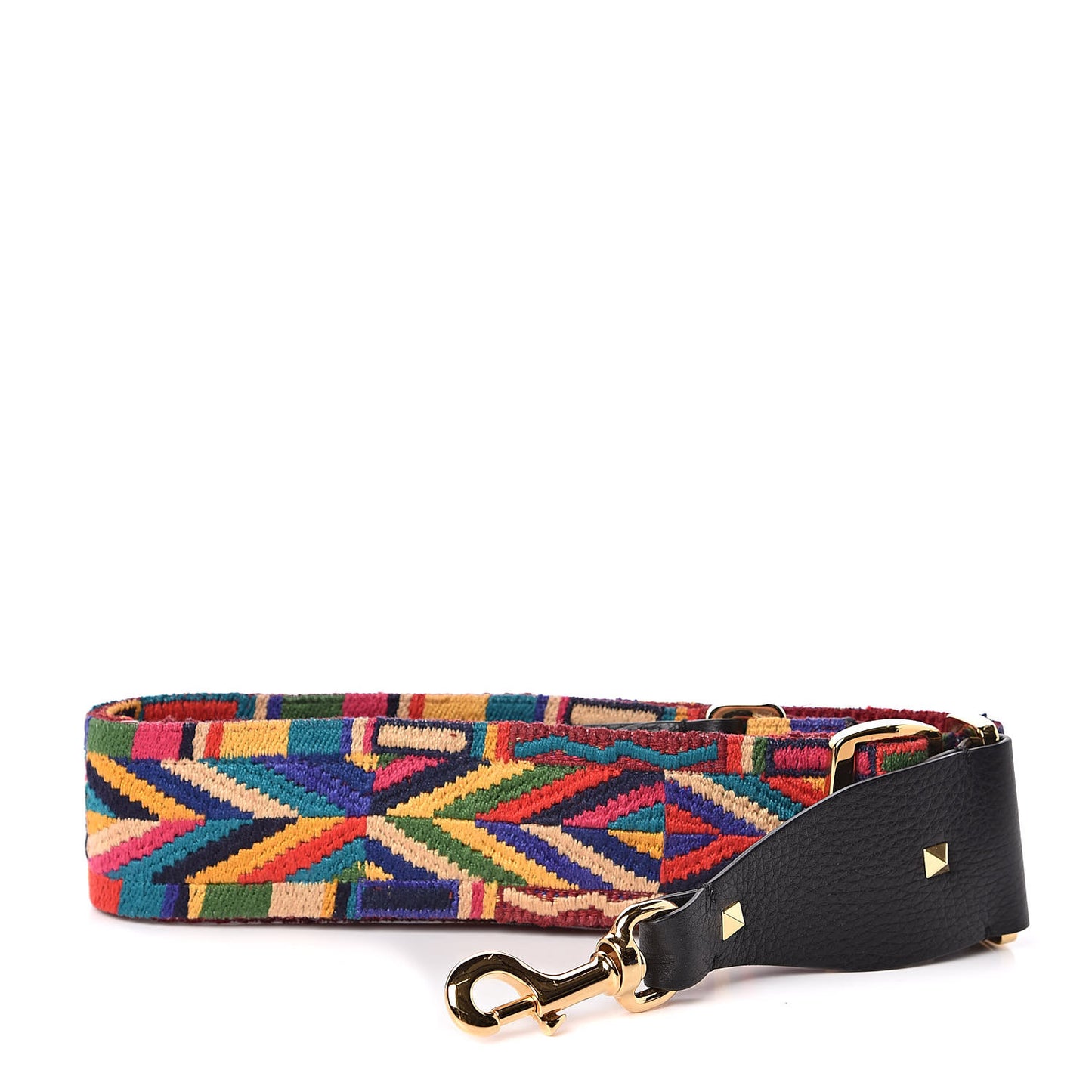 Canvas Geometric Embroidered Rockstud Guitar Strap Multicolor