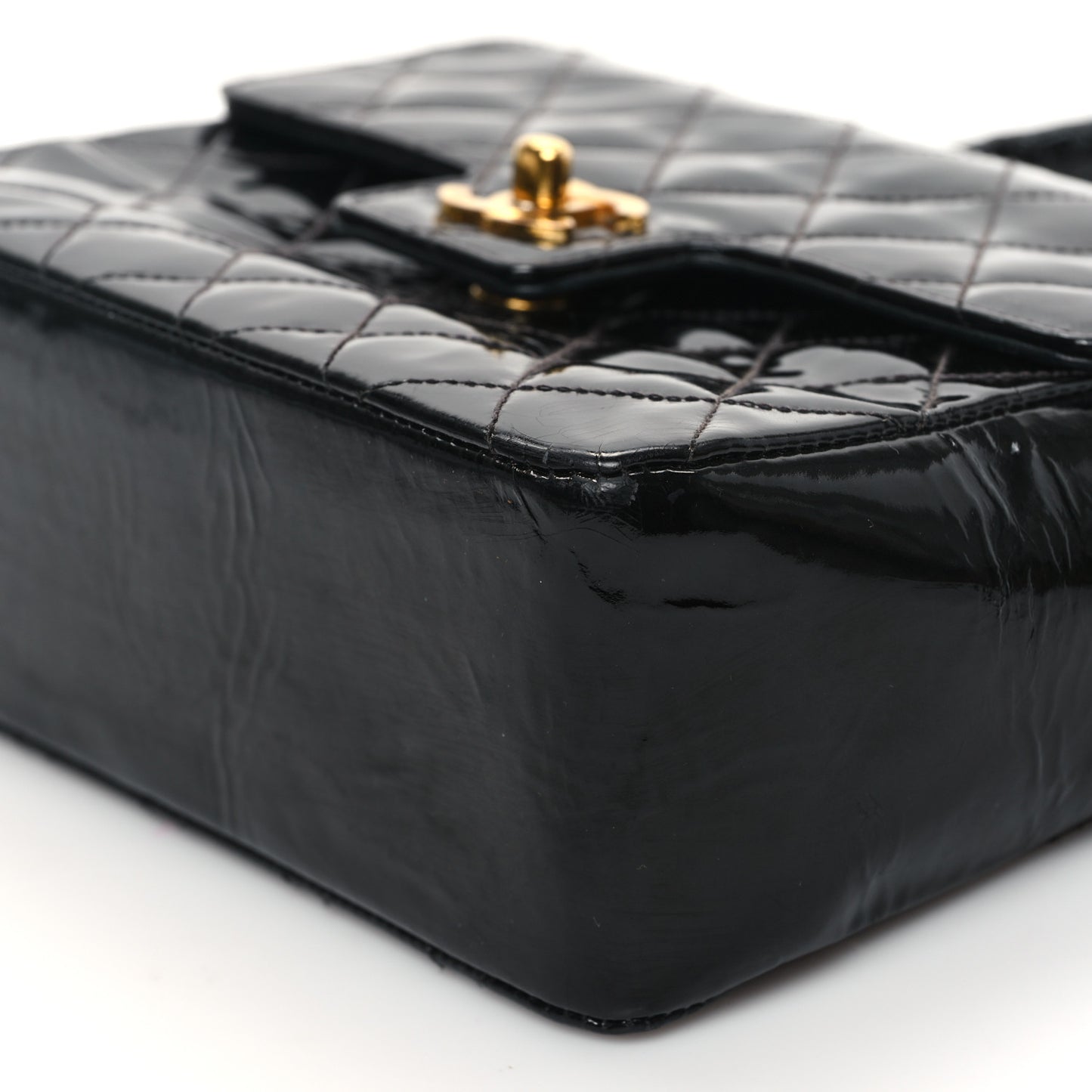 Patent Quilted Small Kelly Flap Bag Black