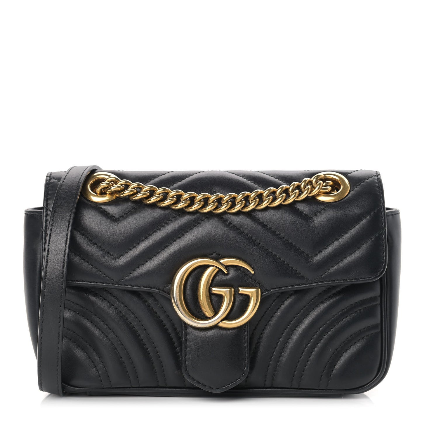 Calfskin Matelasse Mini GG Marmont Shoulder Bag Black