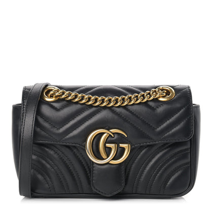 Gucci Calfskin Matelasse Mini GG Marmont Shoulder Bag Black 1 of 17