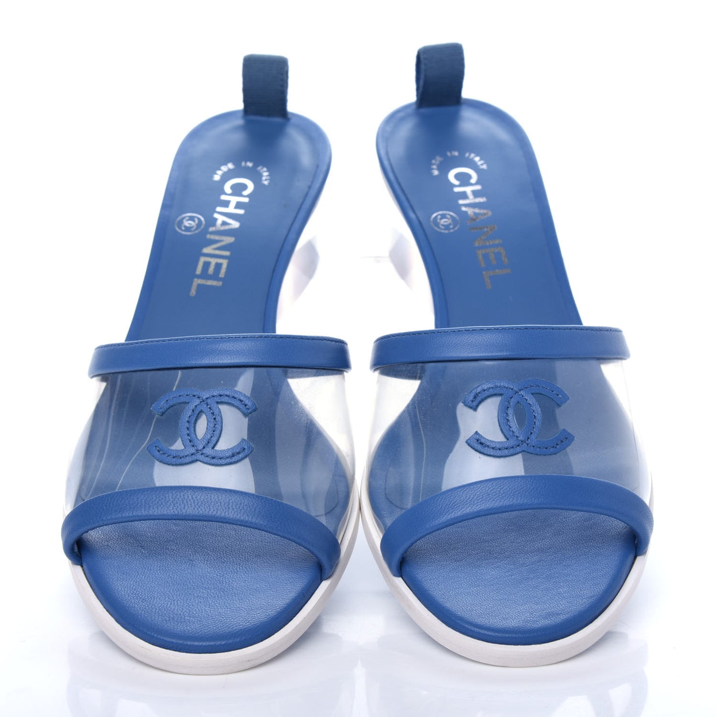 Lambskin PVC Logo Mule 37 Transparent Blue