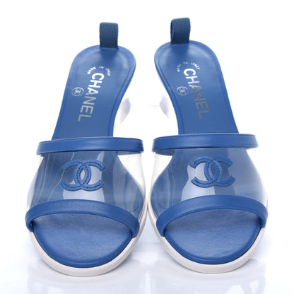 Chanel Lambskin PVC Logo Mule 37 Transparent Blue 5 of 10