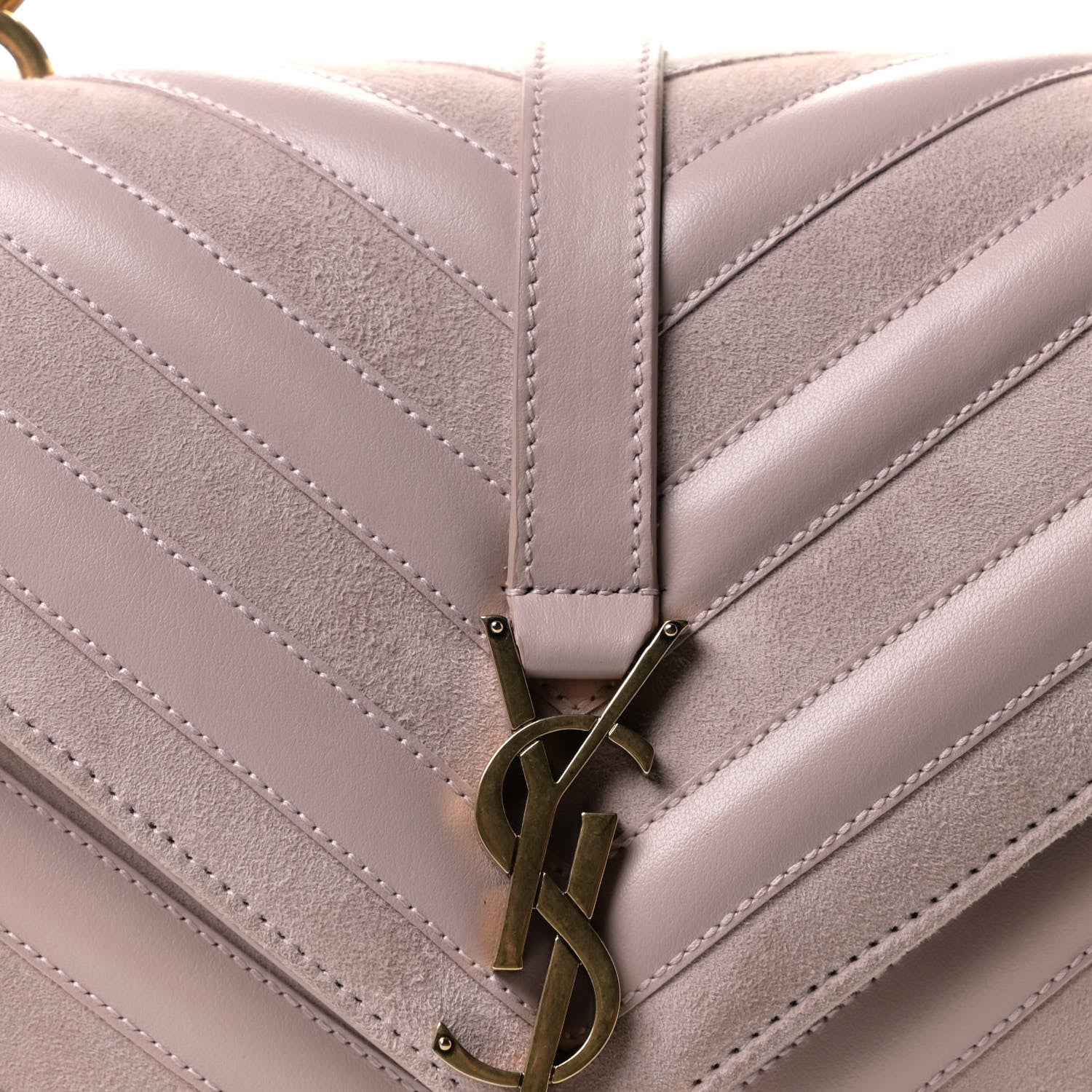 Saint Laurent Calfskin Suede Matelasse Chevron Medium Monogram College Bag Rose Poudre 8 of 10
