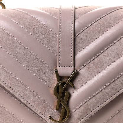 Saint Laurent Calfskin Suede Matelasse Chevron Medium Monogram College Bag Rose Poudre 8 of 10