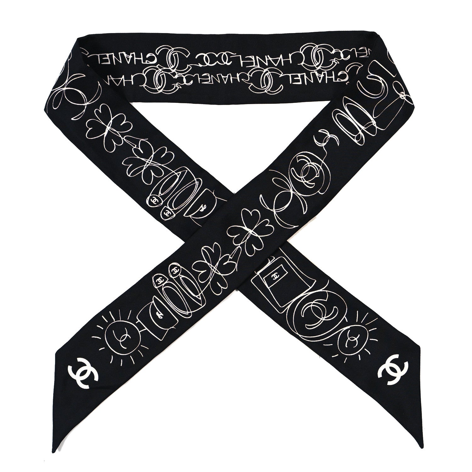 Chanel Silk Twill CC Slim Bandeau Scarf Black 1 of 4