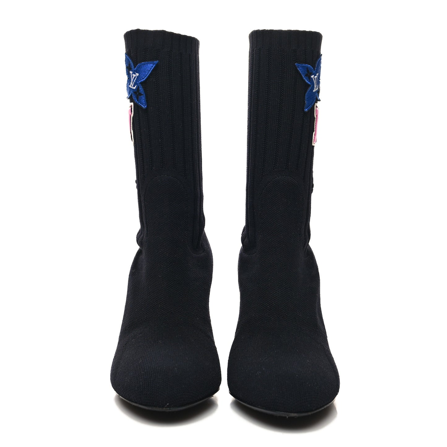 Stretch Fabric LV Black Heart Sock Ankle Boots 37.5 Black