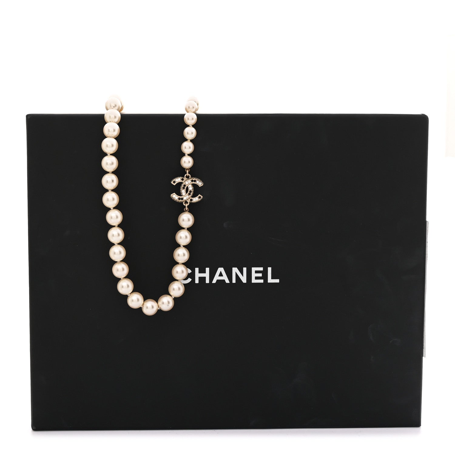 Chanel Baguette Crystal Pearl CC Long Necklace Black Gold 8 of 8