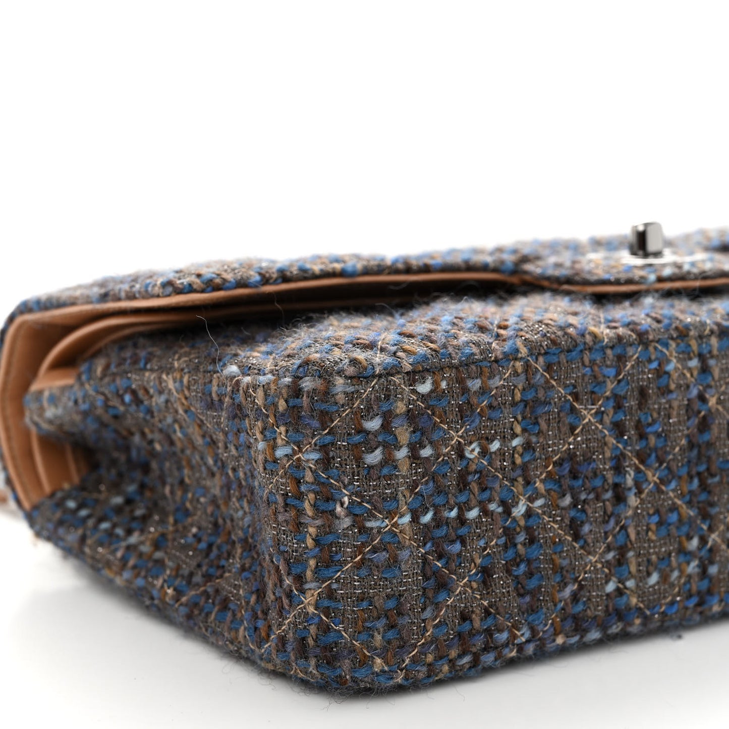 Tweed Quilted Medium Double Flap Brown Blue
