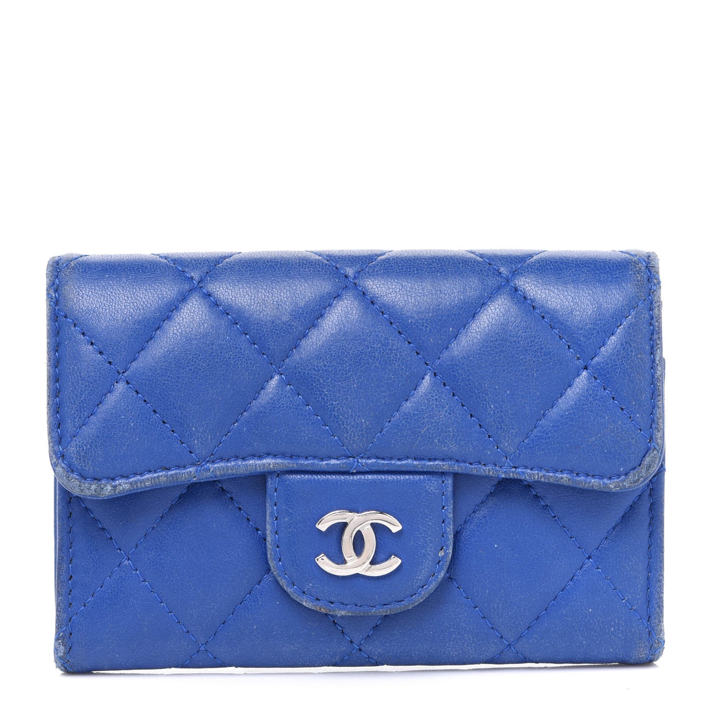Lambskin Quilted Flap Card Holder Royal Blue