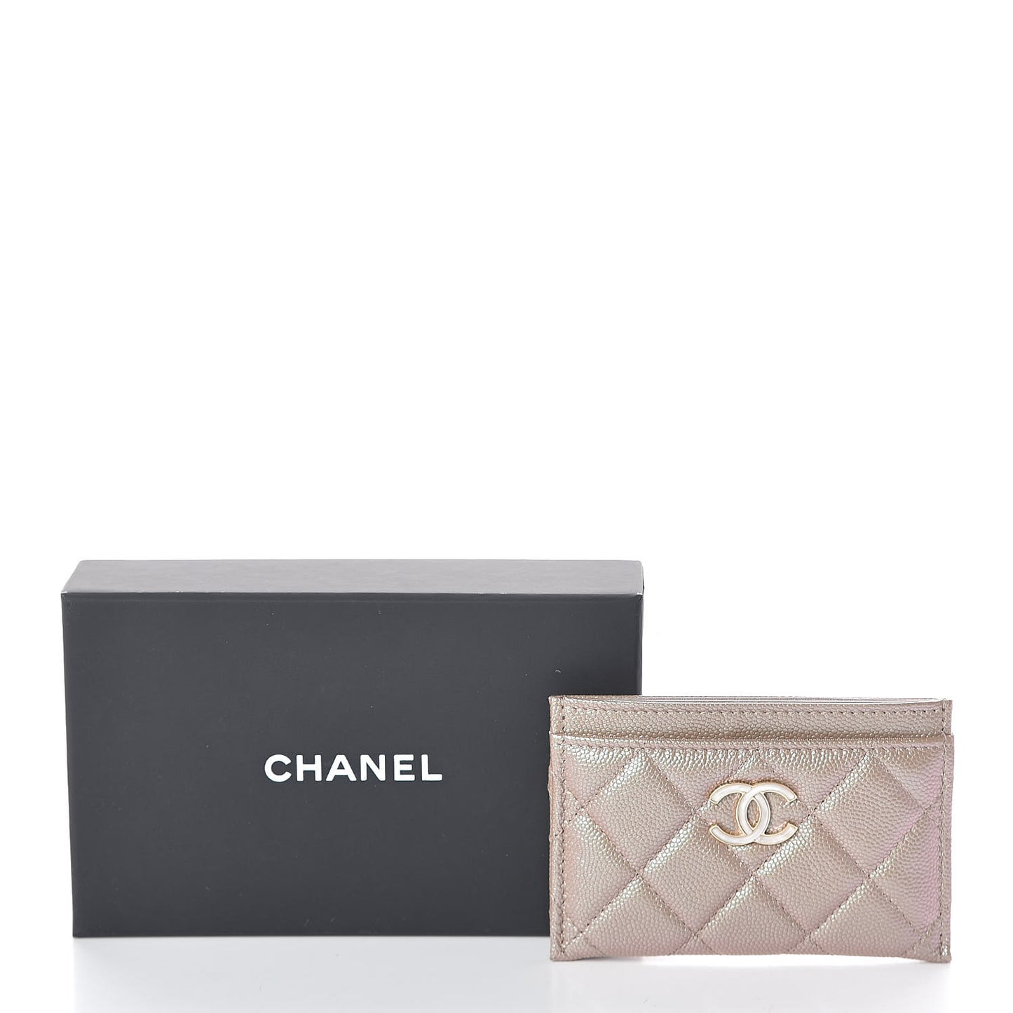 Iridescent Caviar Quilted Card Holder Beige