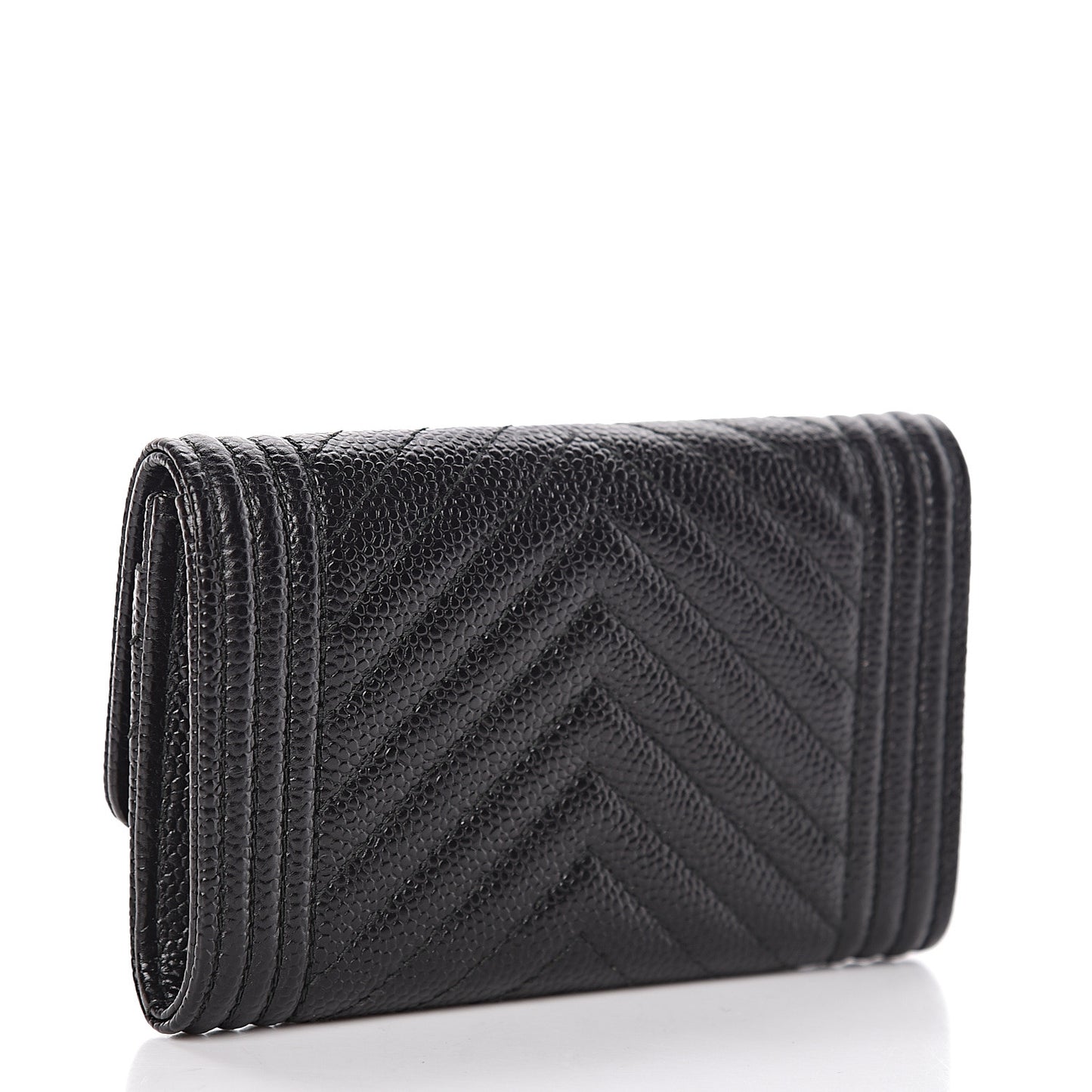 Caviar Chevron Quilted Boy Flap Card Holder Black