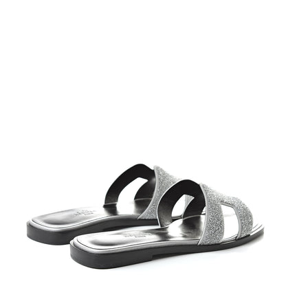 Hermes Suede Goatskin Crystal Powder Oran Sandals 35.5 Argento 4 of 9