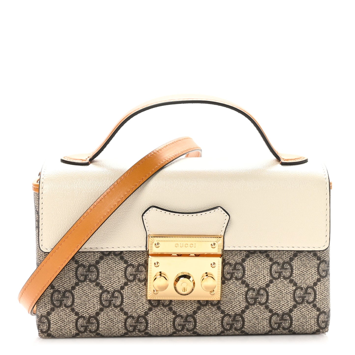 GG Supreme Monogram New Sakai Calfskin Mini Padlock Top Handle Shoulder Bag Beige Ebony Mystic White Sun Oil