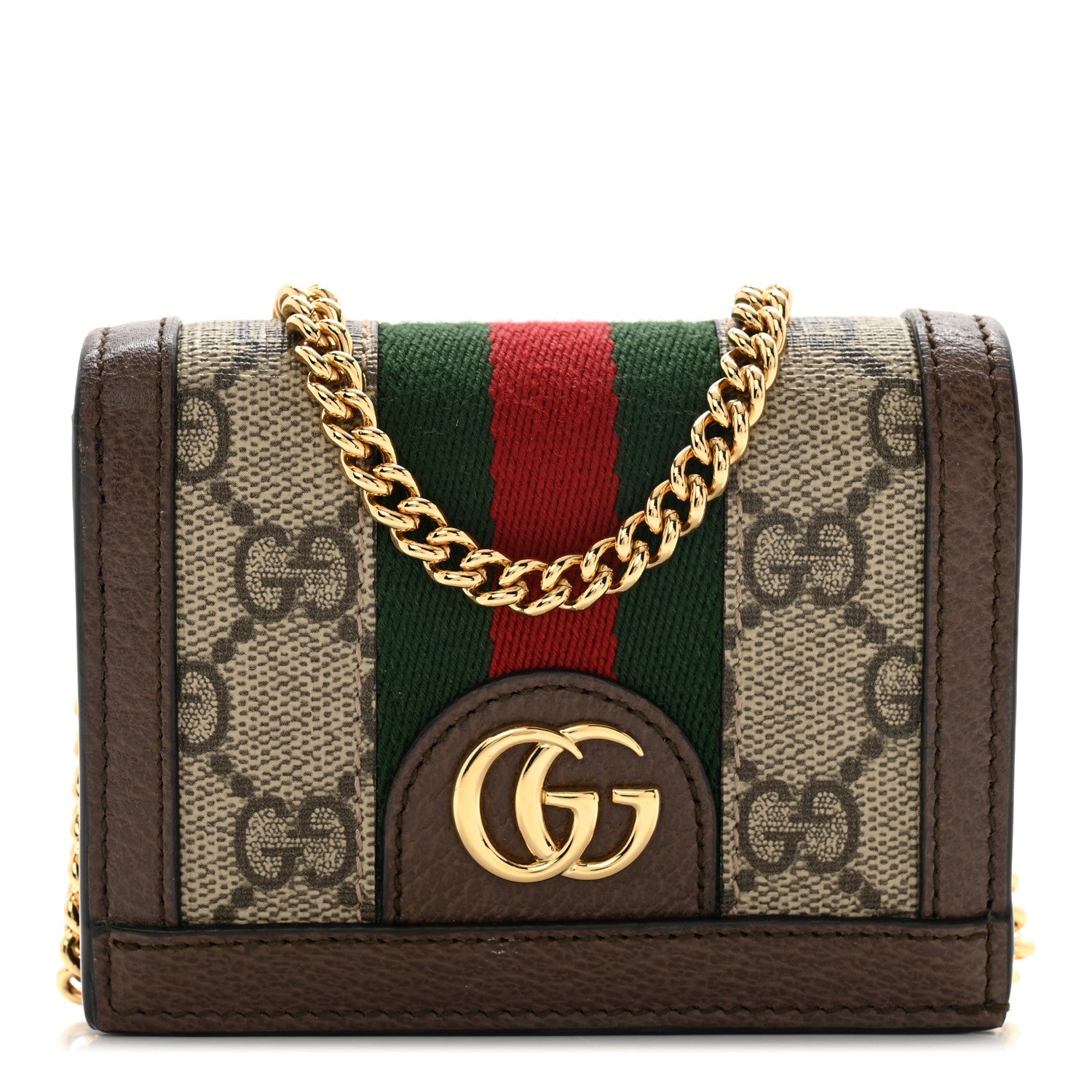 Gucci GG Supreme Monogram Web Ophidia Chain Card Case Wallet Beige New Acero 1 of 12