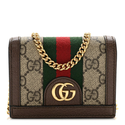 Gucci GG Supreme Monogram Web Ophidia Chain Card Case Wallet Beige New Acero 1 of 12