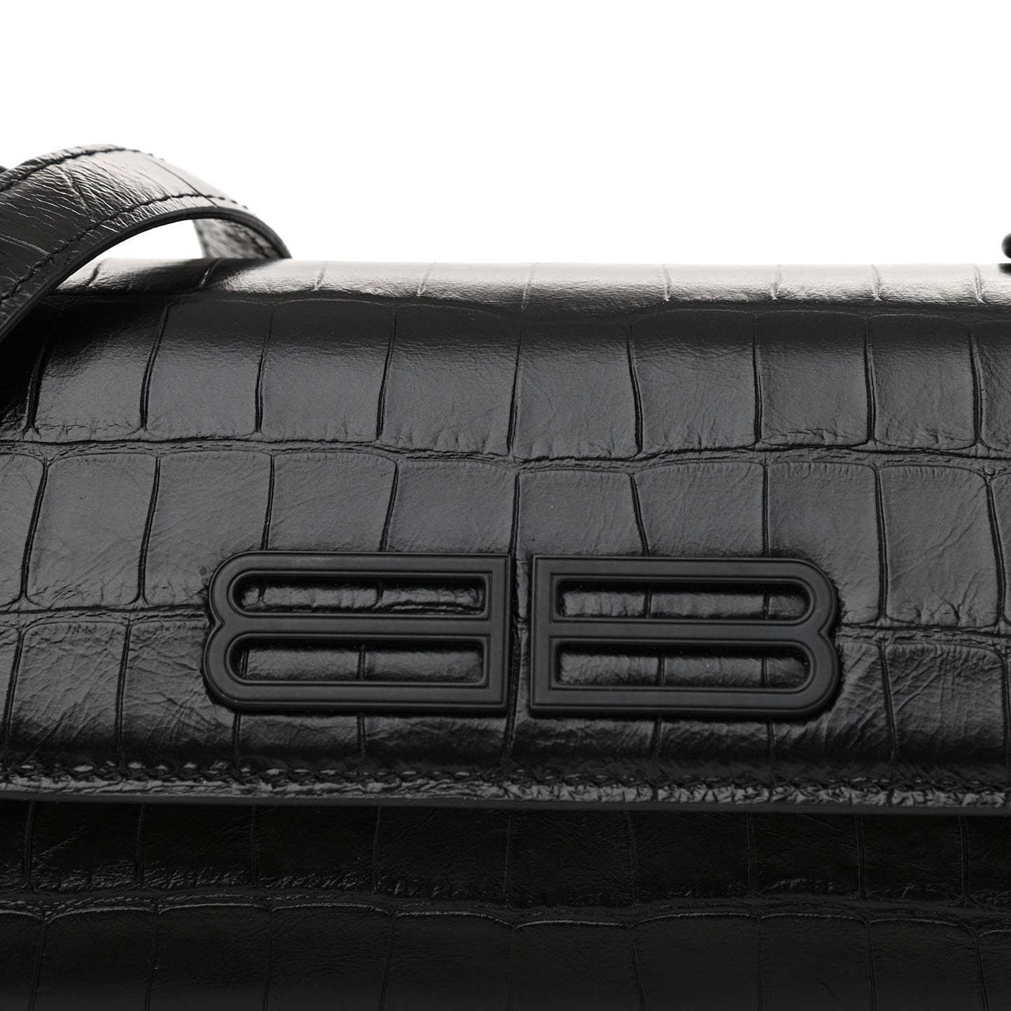 Extra Supple Calfskin Monochrome Crocodile Embossed Gossip Chain Bag XS Black