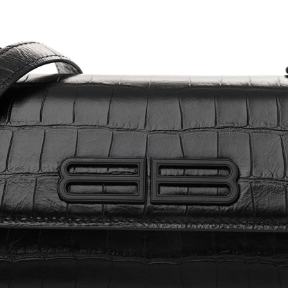 Balenciaga Extra Supple Calfskin Monochrome Crocodile Embossed Gossip Chain Bag XS Black 7 of 9