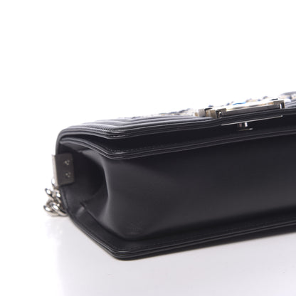 Chanel Calfskin Tweed Chain Chevron Small Boy Flap Black 9 of 11