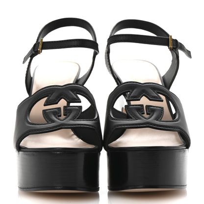 Gucci Cosmos Softy Calfskin Wooden Interlocking G Cut-Out 30/120mm Platform Sandals 40.5 Black 3 of 10