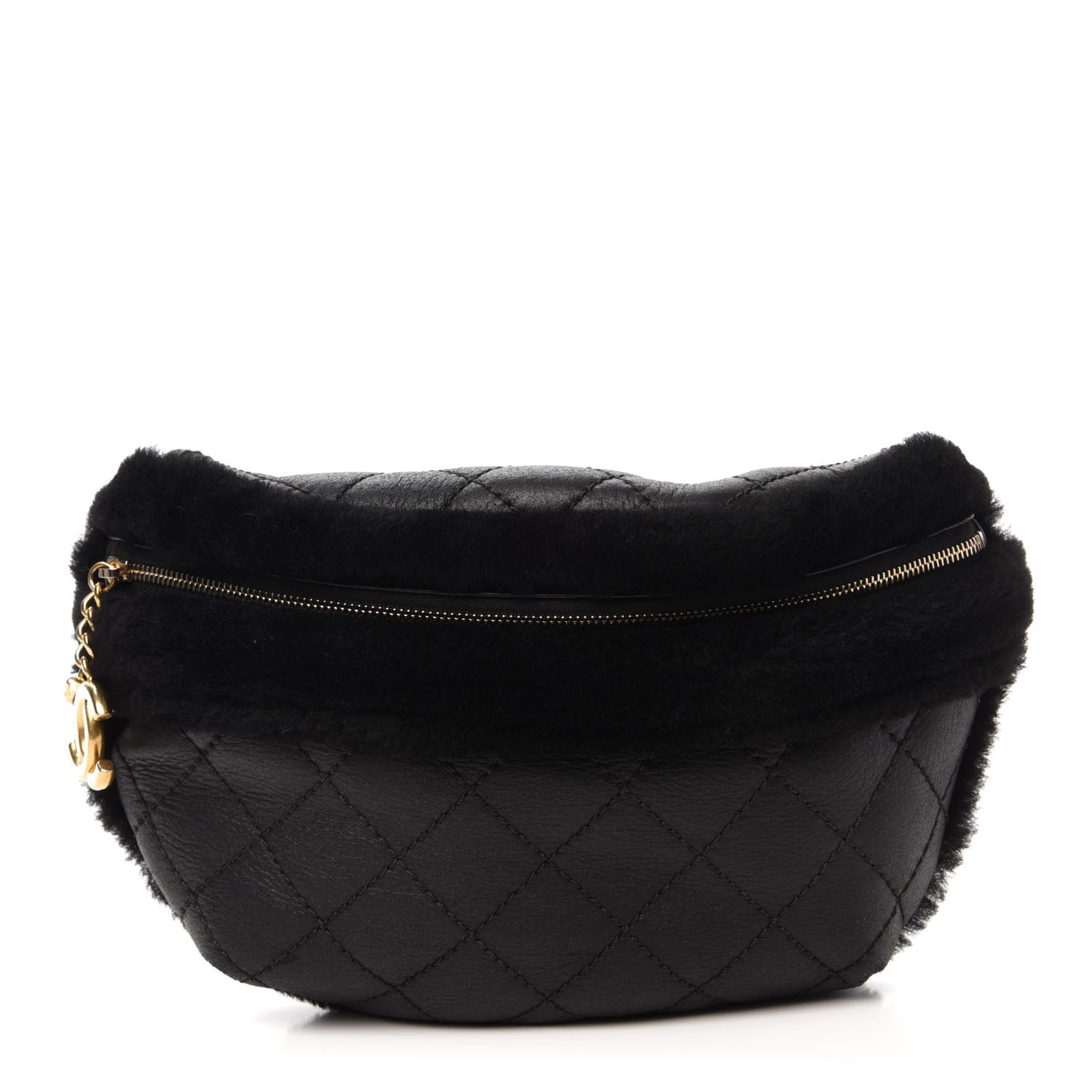 Chanel Calfskin Fur Quilted Waist Bag Fanny Pack Black 1 of 11