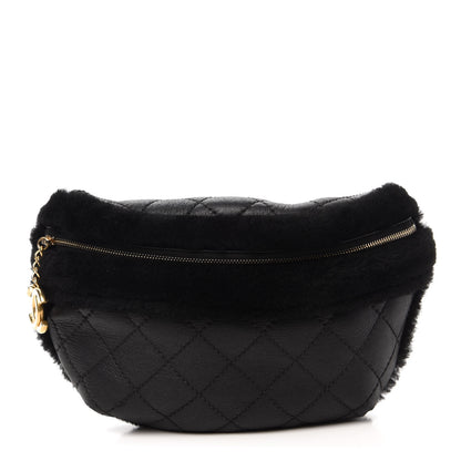 Chanel Calfskin Fur Quilted Waist Bag Fanny Pack Black 1 of 11