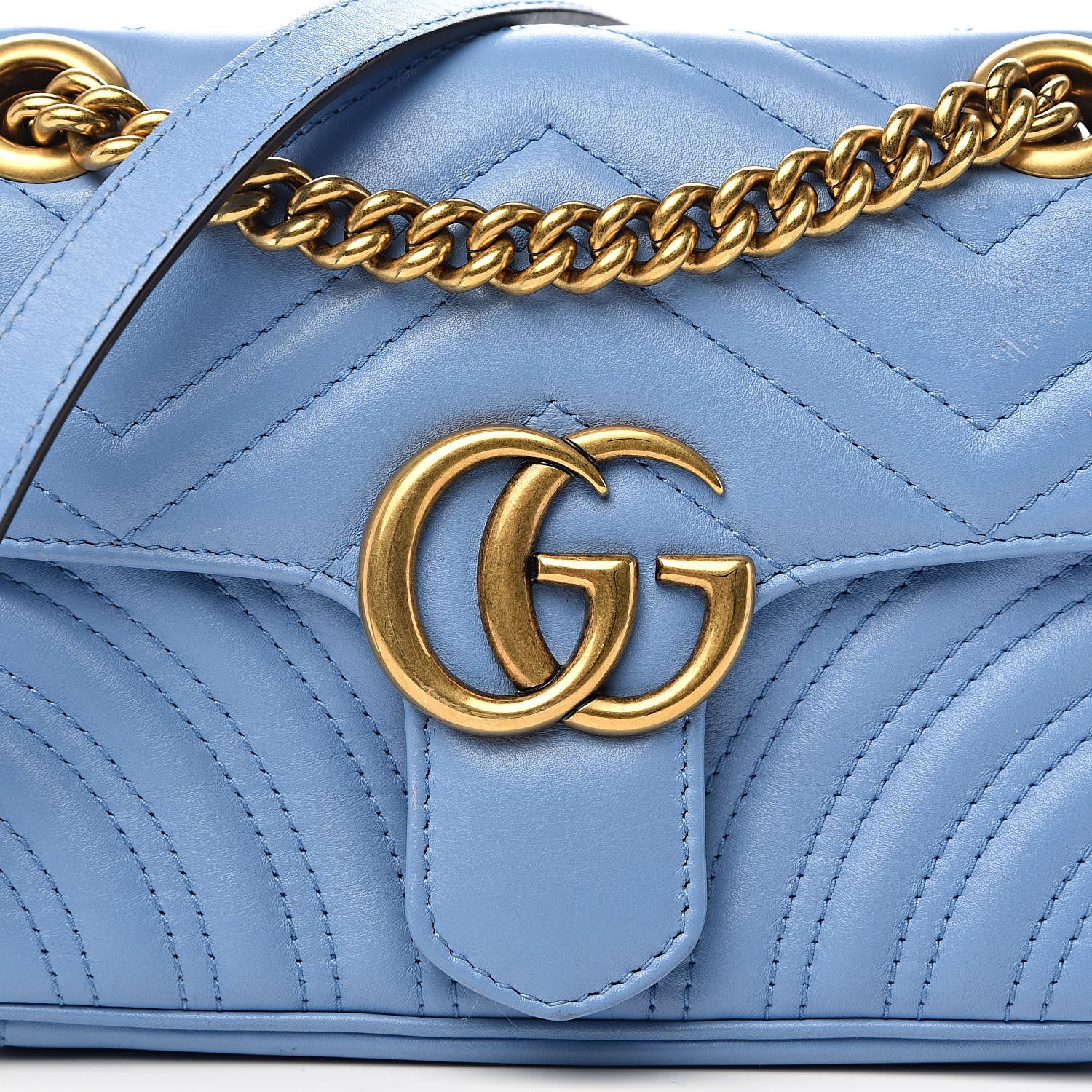 Gucci Calfskin Matelasse Mini GG Marmont Shoulder Bag Clear Sky Blue 11 of 11