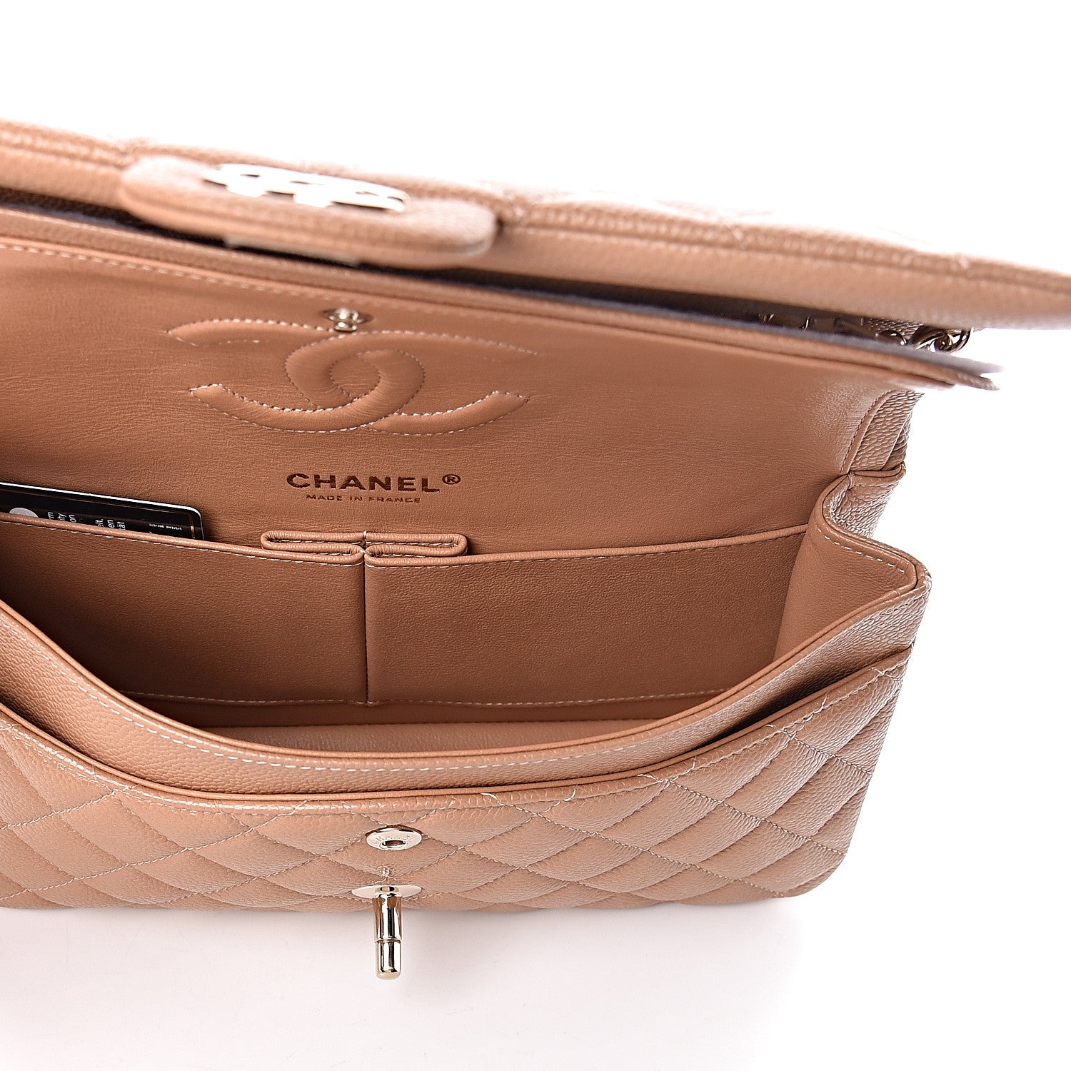 Chanel Iridescent Caviar Quilted Medium Double Flap Beige 5 of 9
