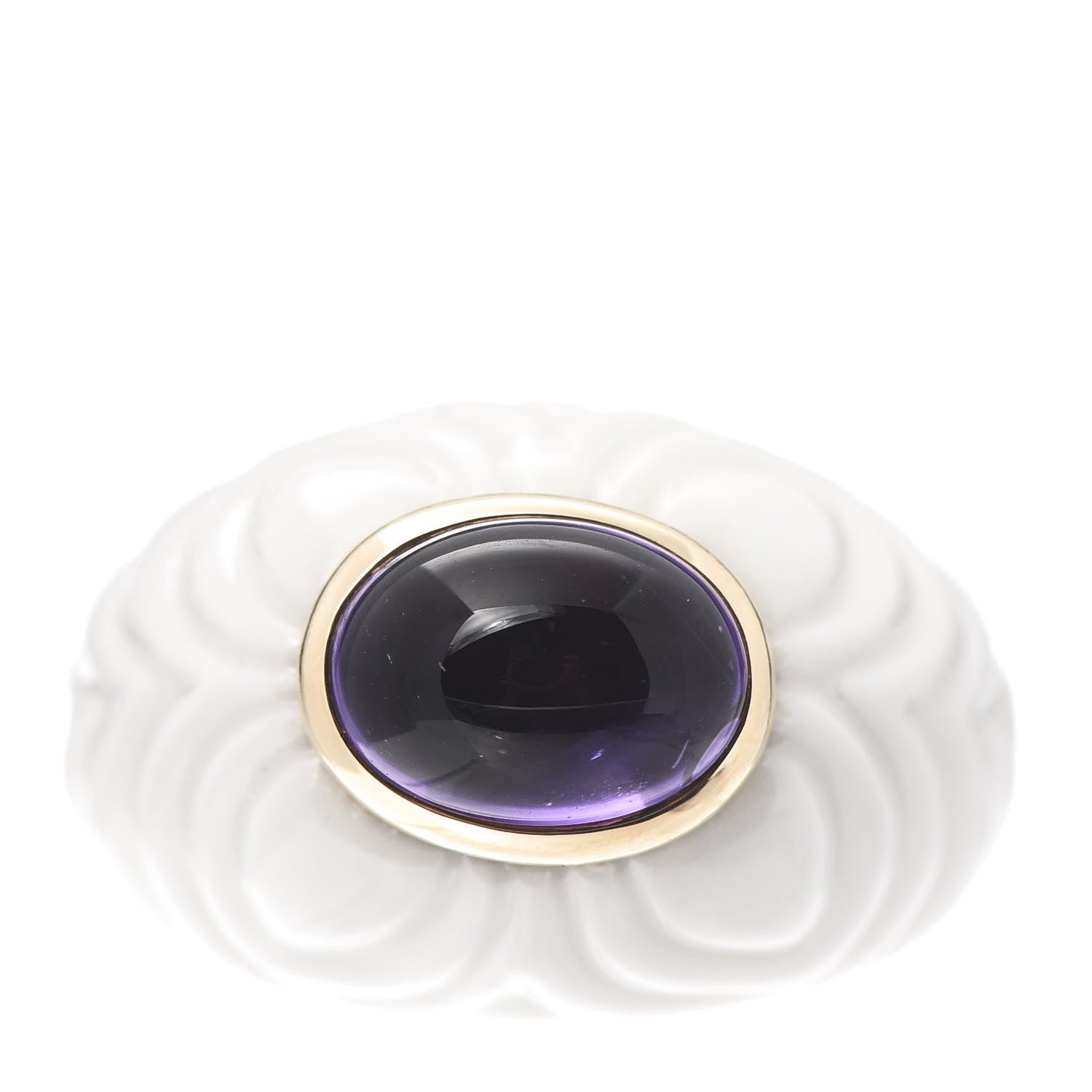 Bulgari 18K Yellow Gold Porcelain Amethyst Chandra Ring 53 6.25 1 of 5