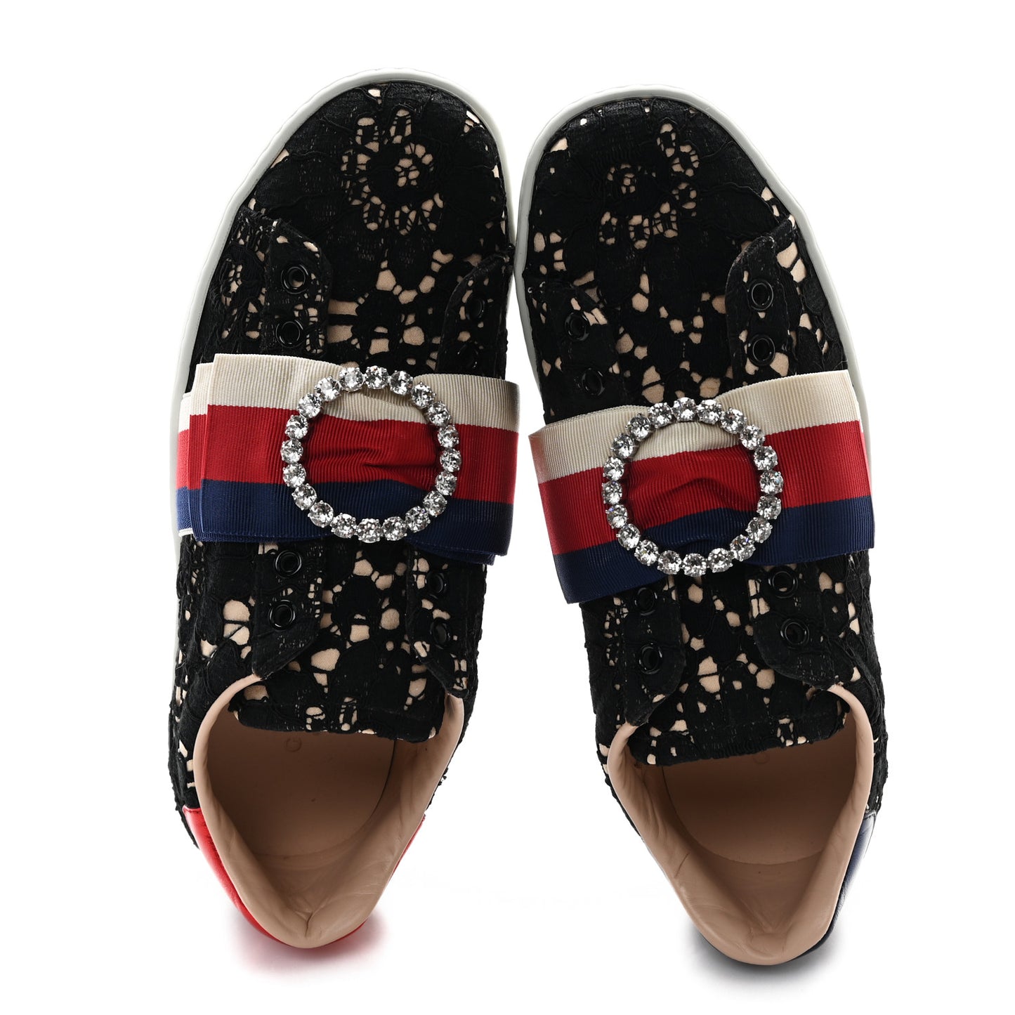 Lace Crystal Sylvie Web Flower Leaf Womens Ace Sneakers 37 Black Tan Beige