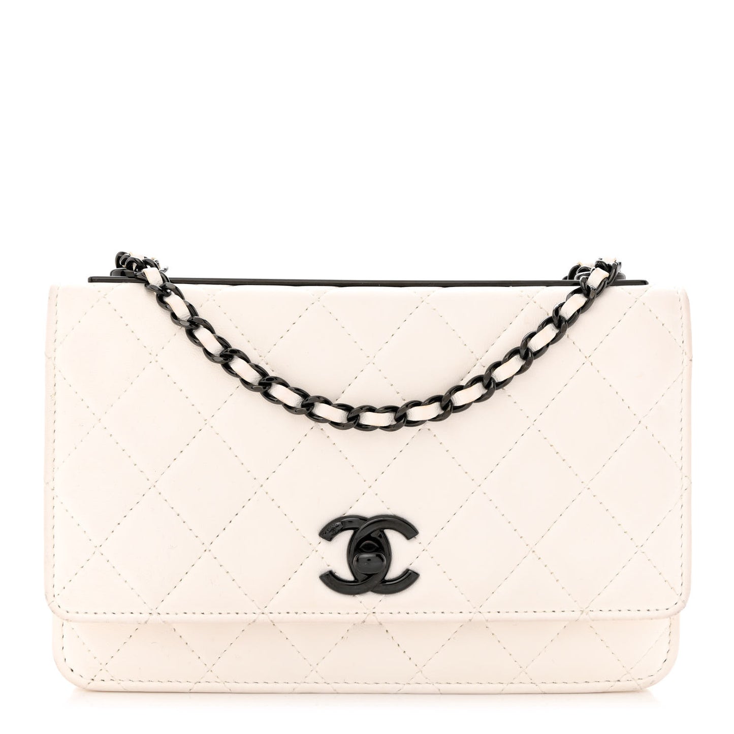 Lambskin Quilted Trendy CC Wallet On Chain WOC White