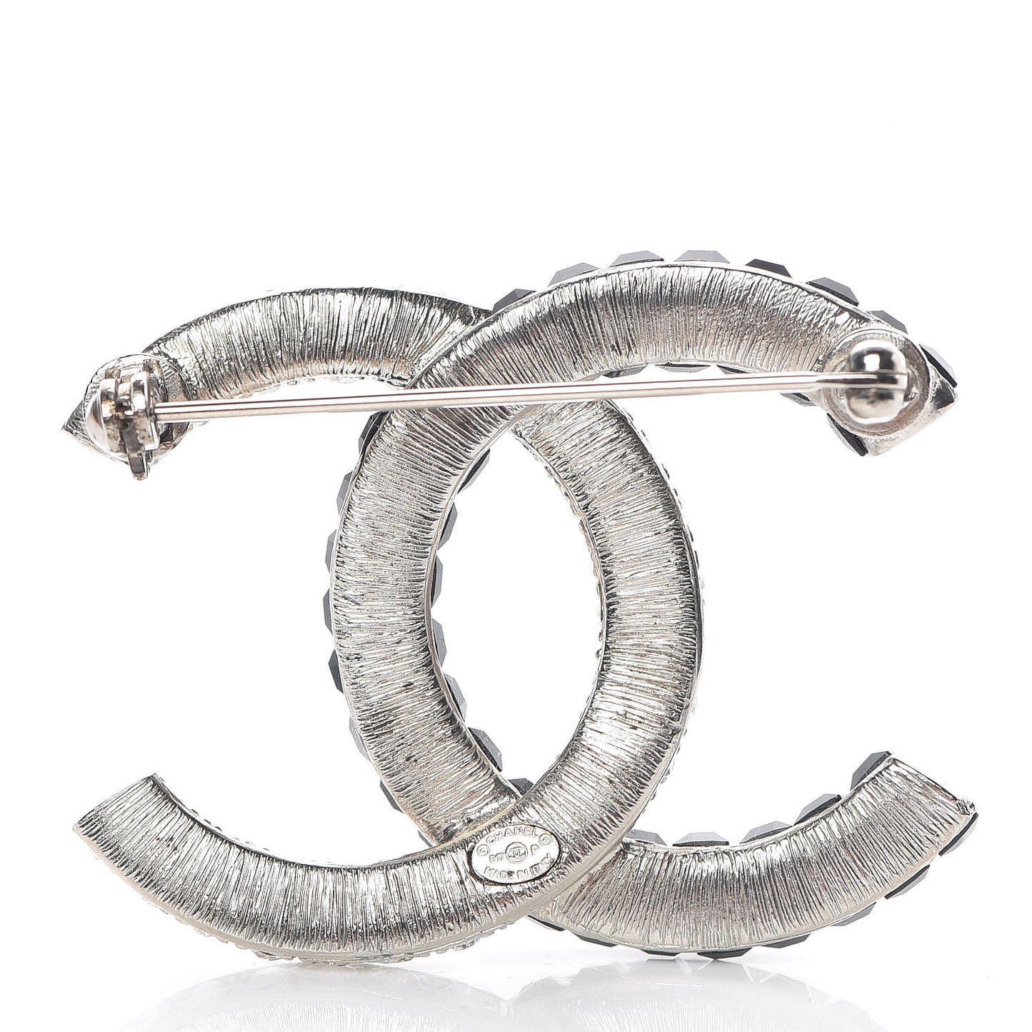 Baguette Crystal CC Brooch Silver Black