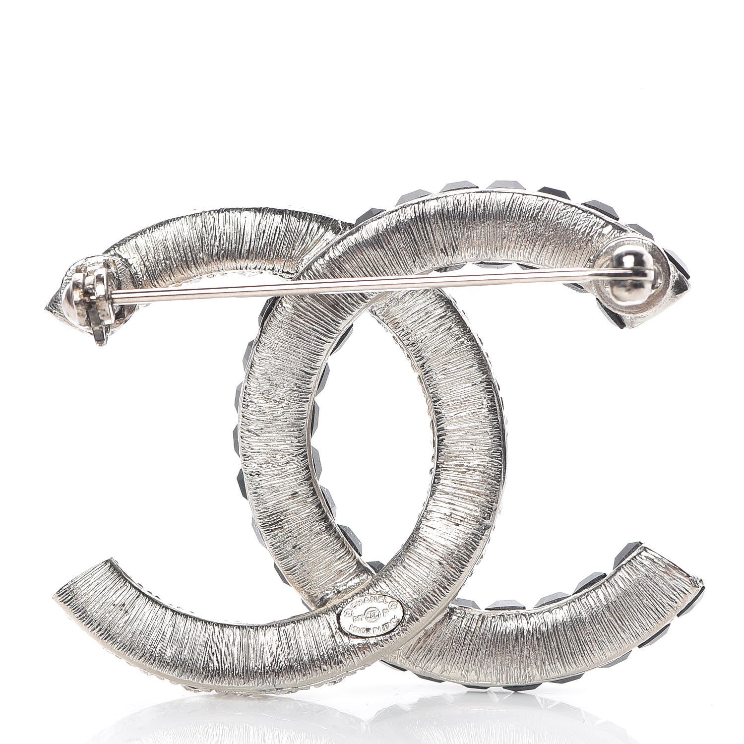 Chanel Baguette Crystal CC Brooch Silver Black 3 of 5