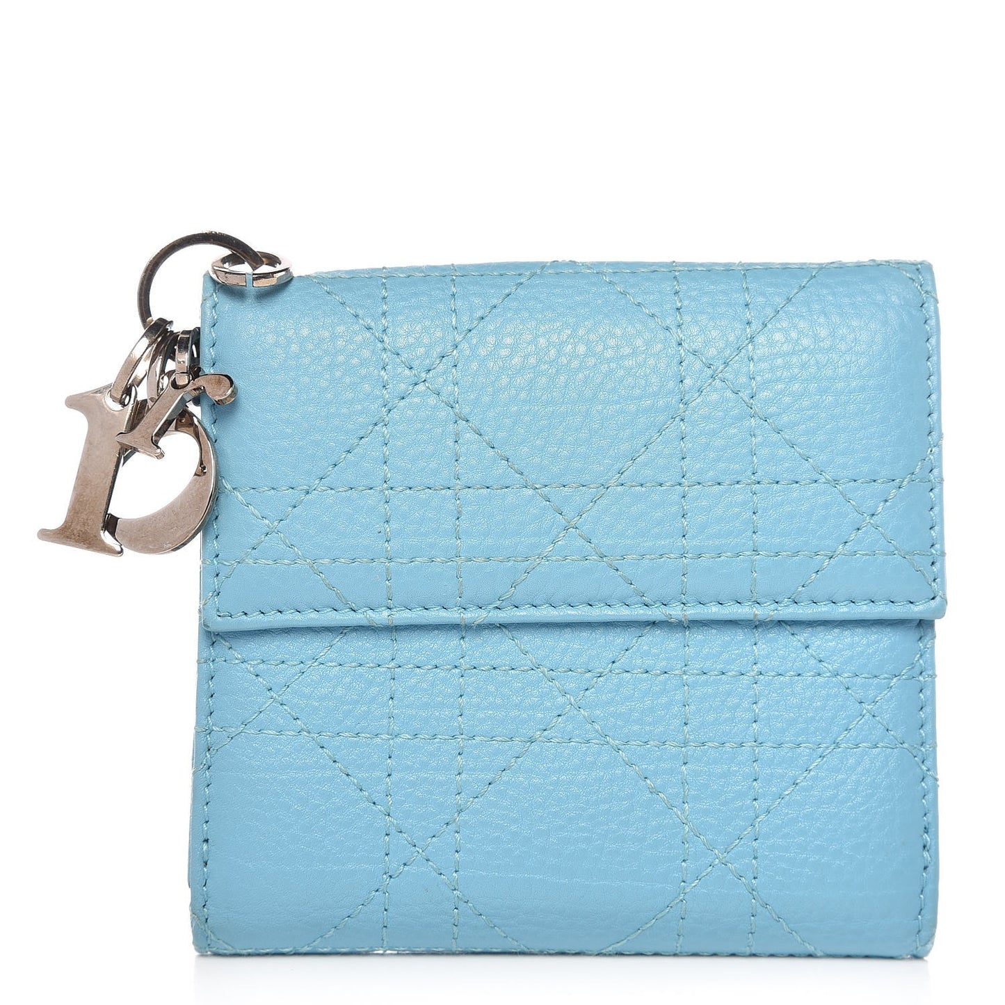 Grained Calfskin Cannage Lady Dior French Wallet Light Blue